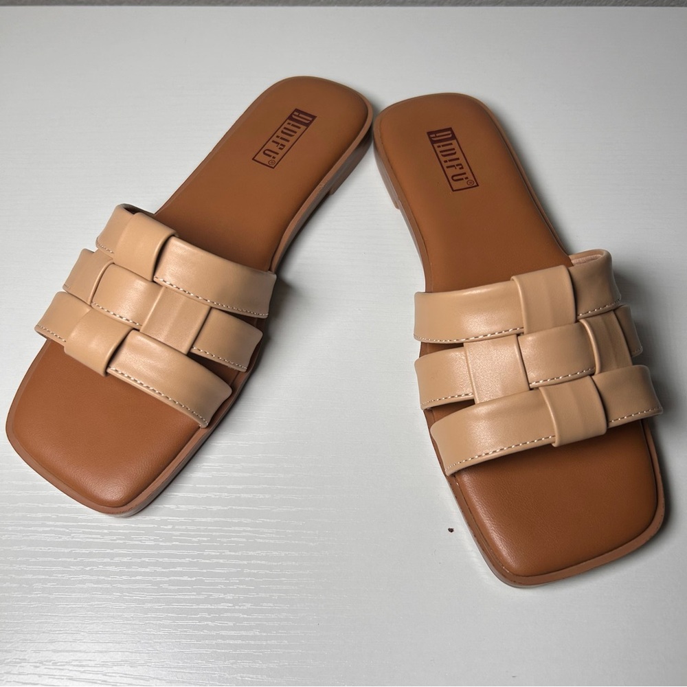 IDIFU Tan Women’s Flats Sandals Slip ons Open Square Toe Slide Size 6 - Picture 2 of 6